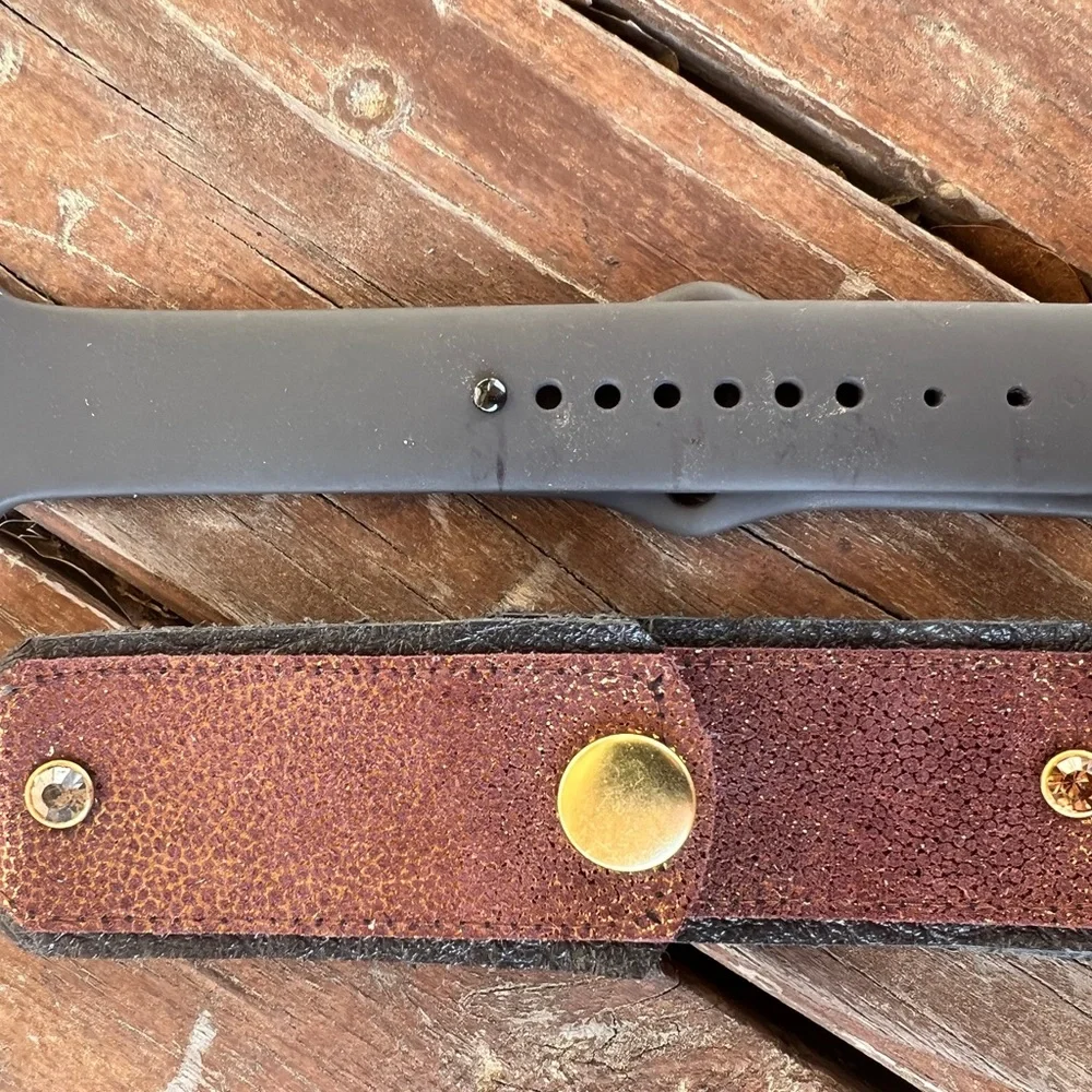 Brown glittery Leather on off black leather Apple Watch band